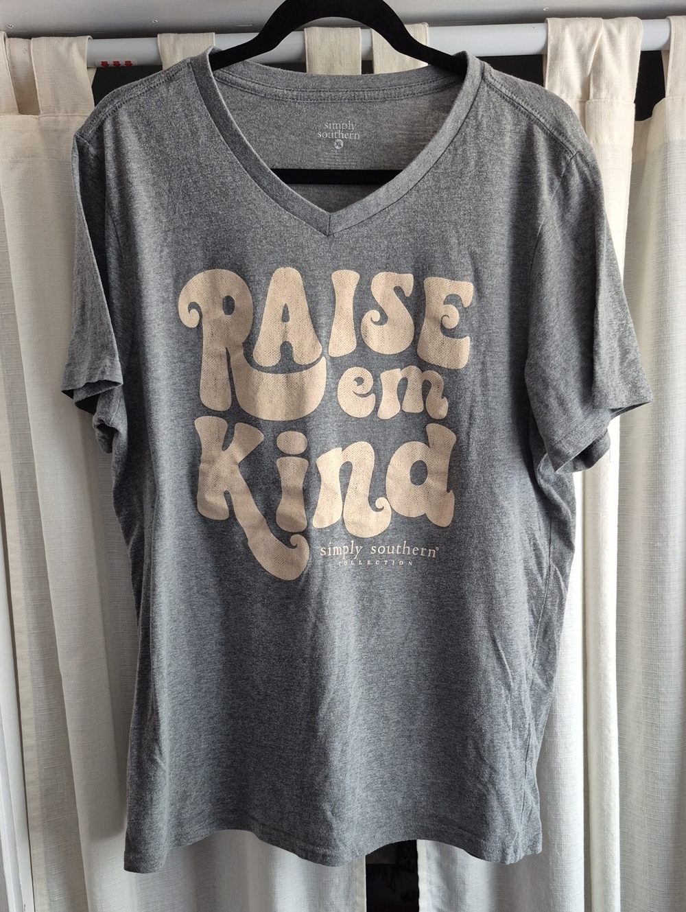 Simply Southern Gray Tee with Cream "Raise 'em Kind" Graphic